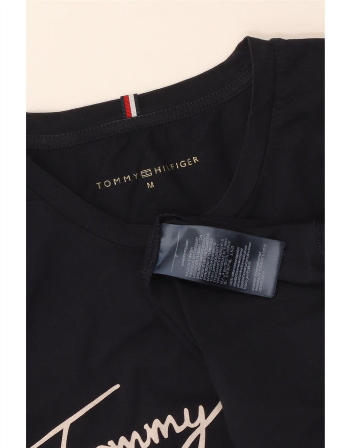 TOMMY HILFIGER T-shirt grafica da donna Top UK 12 cotone blu navy medio