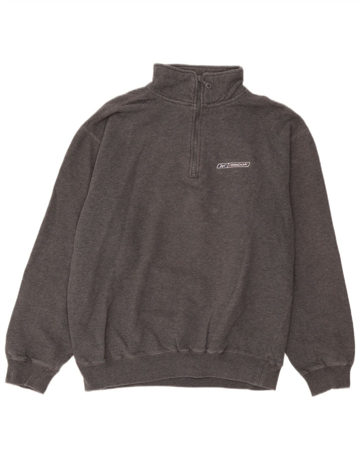 Felpa Reebok da uomo con zip e collo, in cotone grigio medio