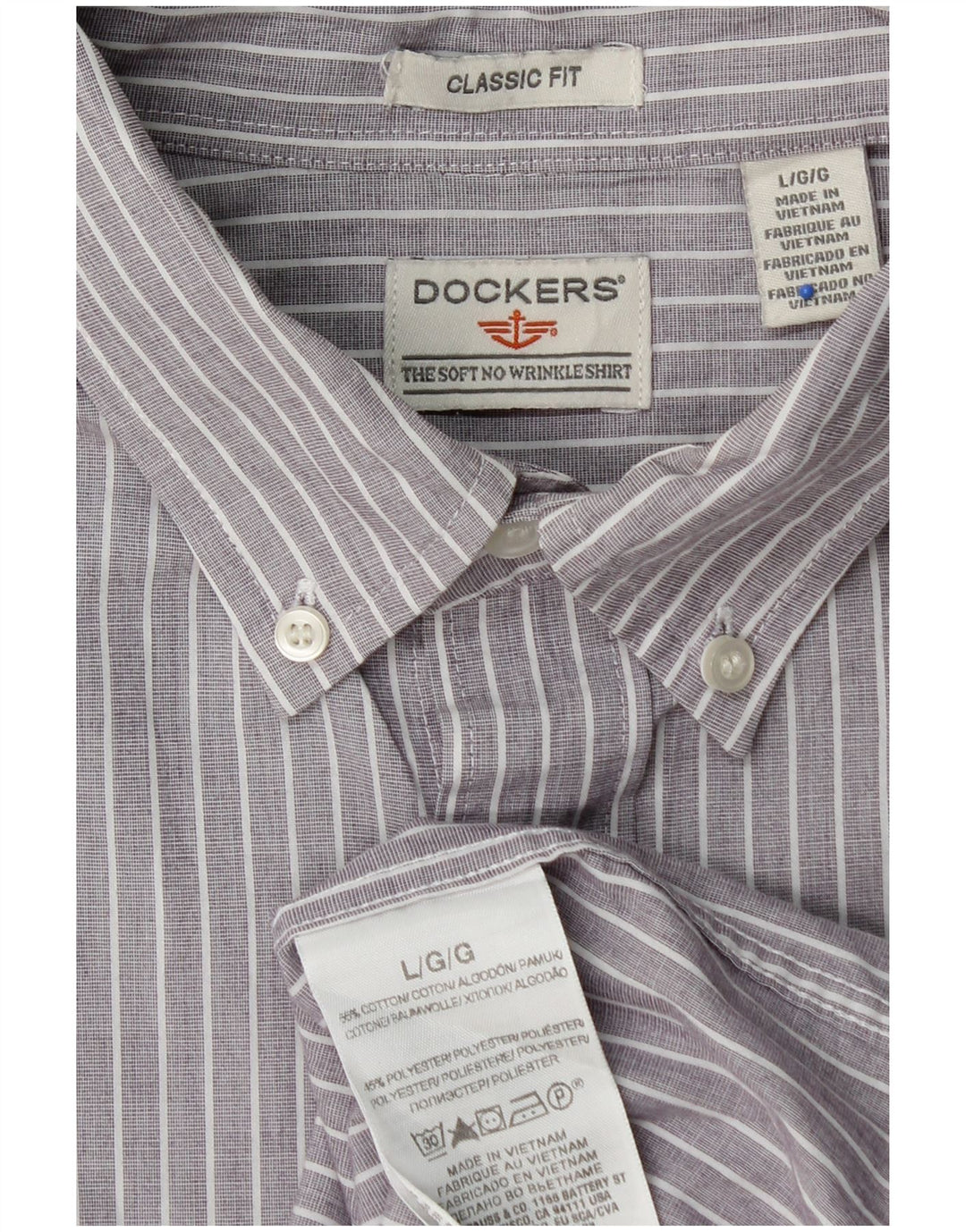 DOCKERS Mens Classic Fit Shirt Large Grey Pinstripe Cotton