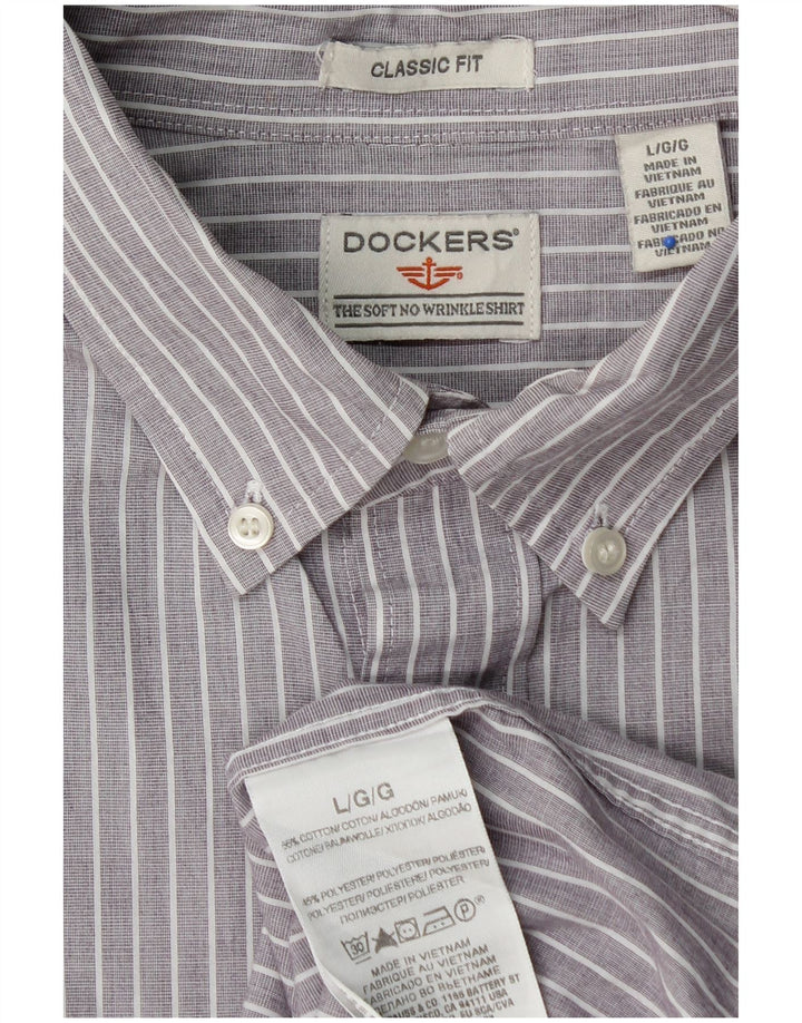 DOCKERS Mens Classic Fit Shirt Large Grey Pinstripe Cotton