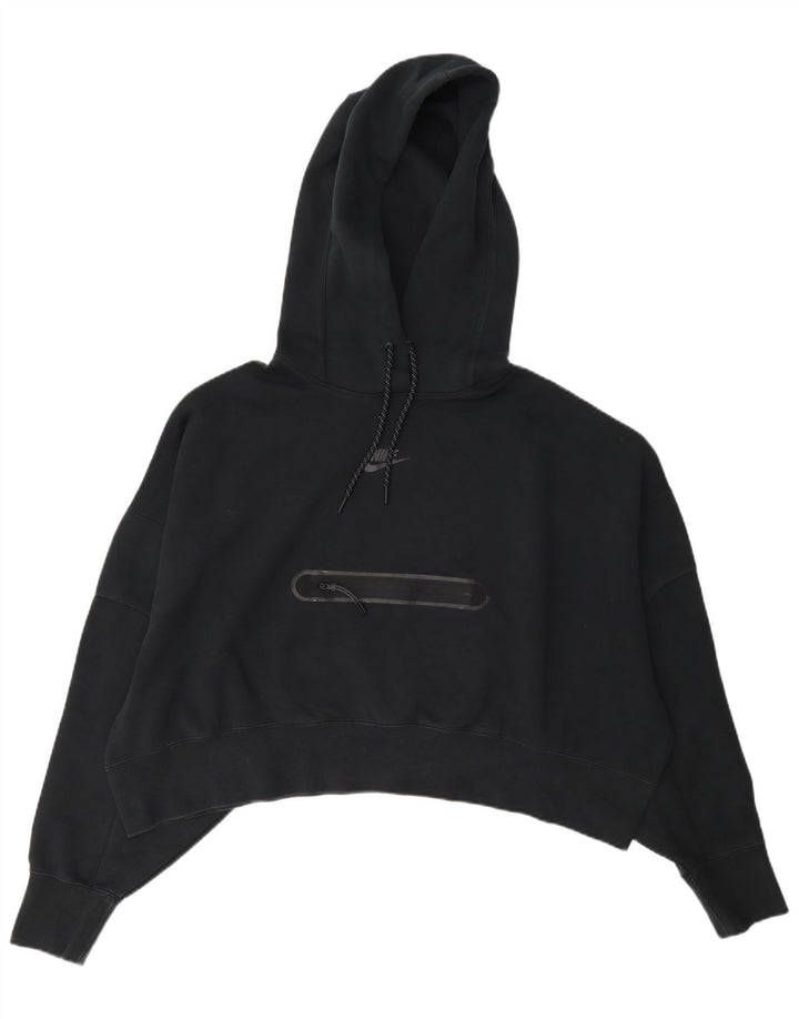 Felpa con cappuccio oversize corta da donna Nike UK 14 cotone nero medio