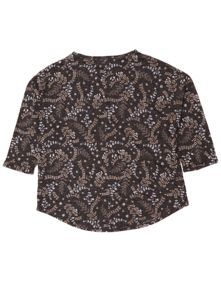 Top da donna Marks & Spencer manica 3/4 UK 16 grande poliestere floreale nero