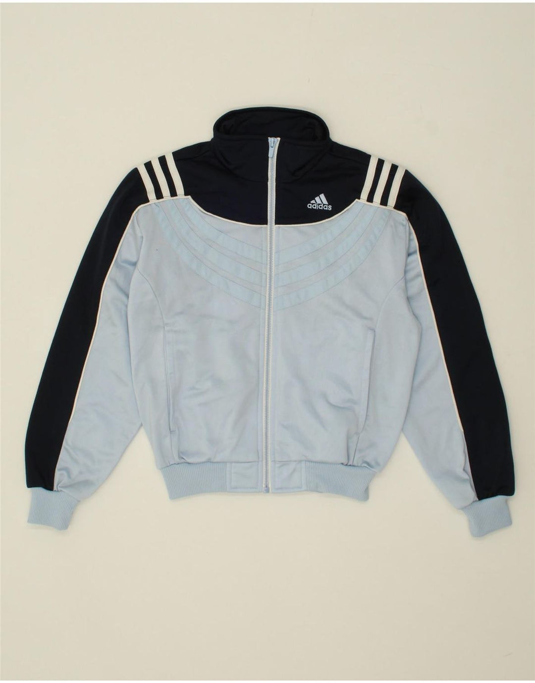 ADIDAS Boys Tracksuit Top Jacket 9-10 Years Blue Colourblock Polyester Vintage Adidas and Second-Hand Adidas from Messina Hembry 
