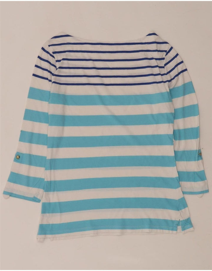 TOMMY HILFIGER Top da donna manica 3/4 UK 12 a righe blu medio