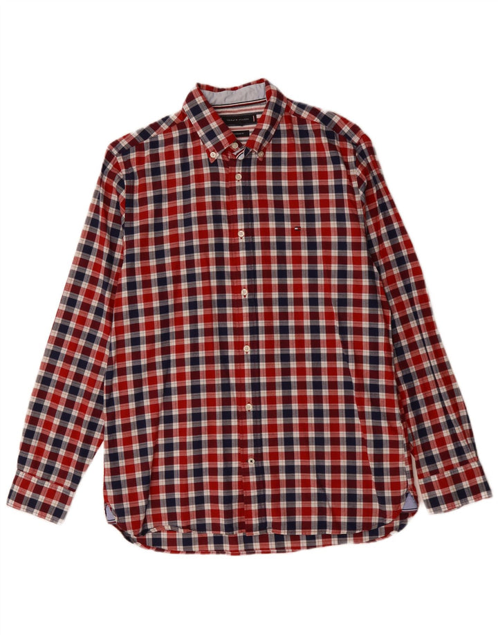 TOMMY HILFIGER Camicia da uomo vestibilità regolare in cotone a quadretti rosso medio