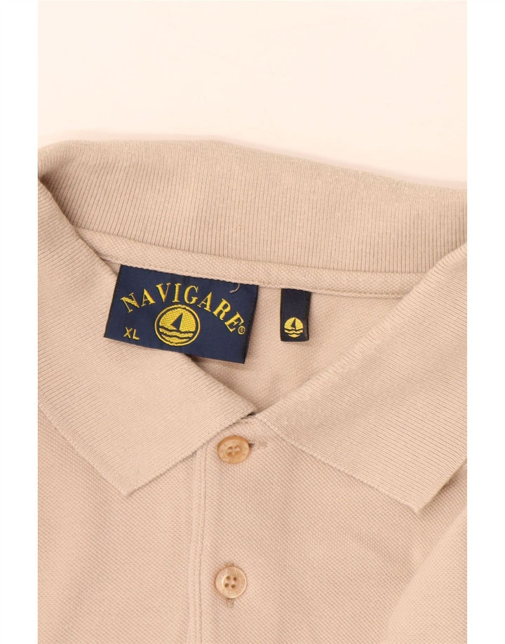 Polo da uomo a maniche lunghe NAVIGARE XL in cotone beige