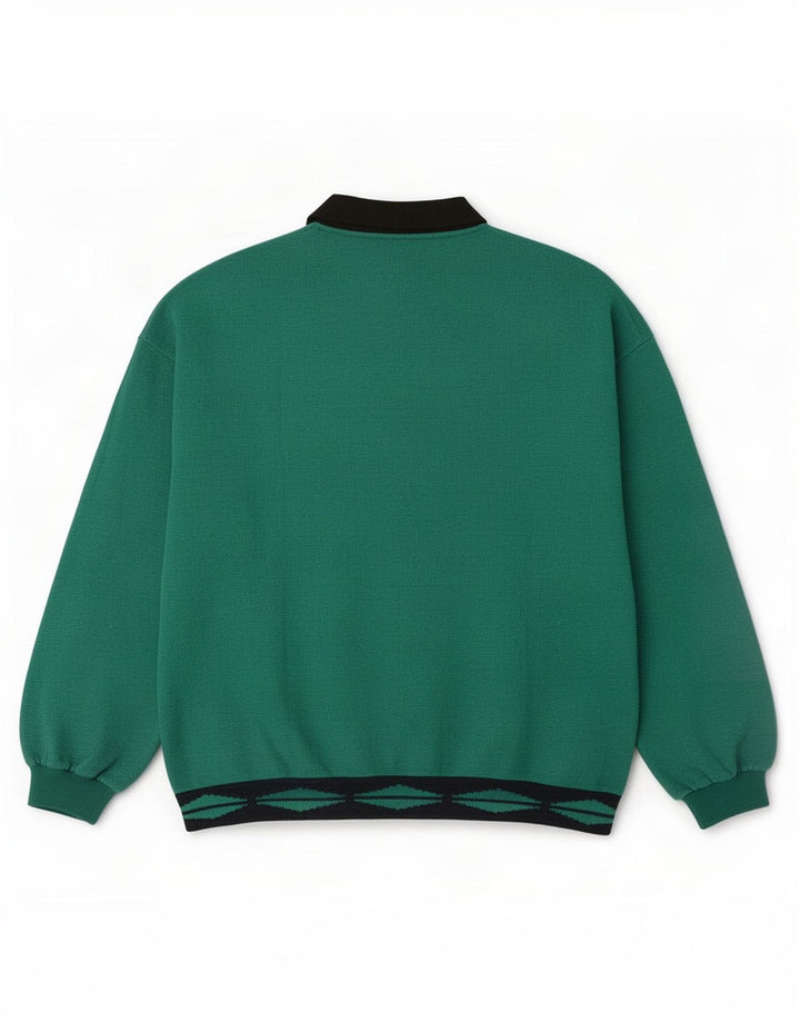 Felpa oversize da donna vintage maglione UK 14 verde medio geometrico