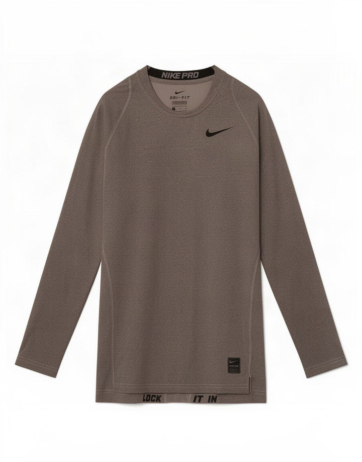 Maglia Nike Dri Fit da donna a maniche lunghe UK 10 Small Grigio Colourblock in poliestere