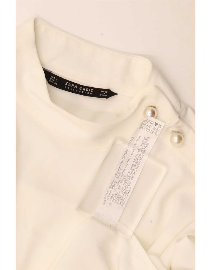 Camicetta regolare a maniche lunghe da donna Zara UK 14 grande poliestere bianco