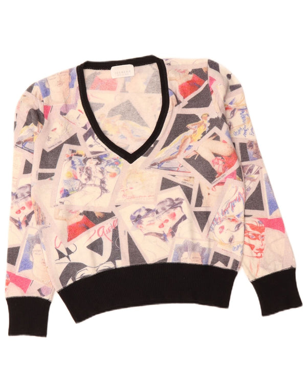 Maglione da donna con scollo a V corto Iceberg IT 46 Large Off White Colourblock