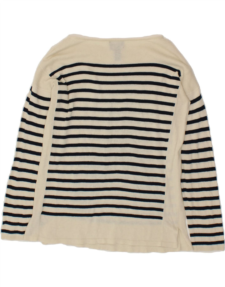 CHAPS Womens Boat Neck Jumper Sweater UK 14 Medium Off White Striped Vintage Chaps and Second-Hand Chaps from Messina Hembry 