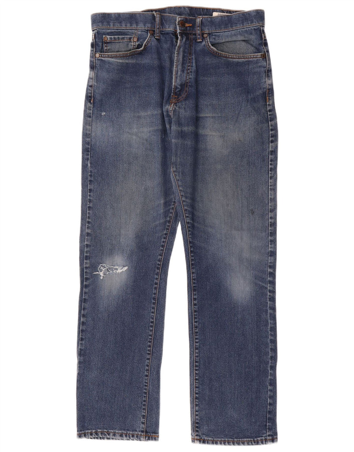 Jeans dritti regolari invecchiati Marks & Spencer da uomo W32 L31 cotone blu