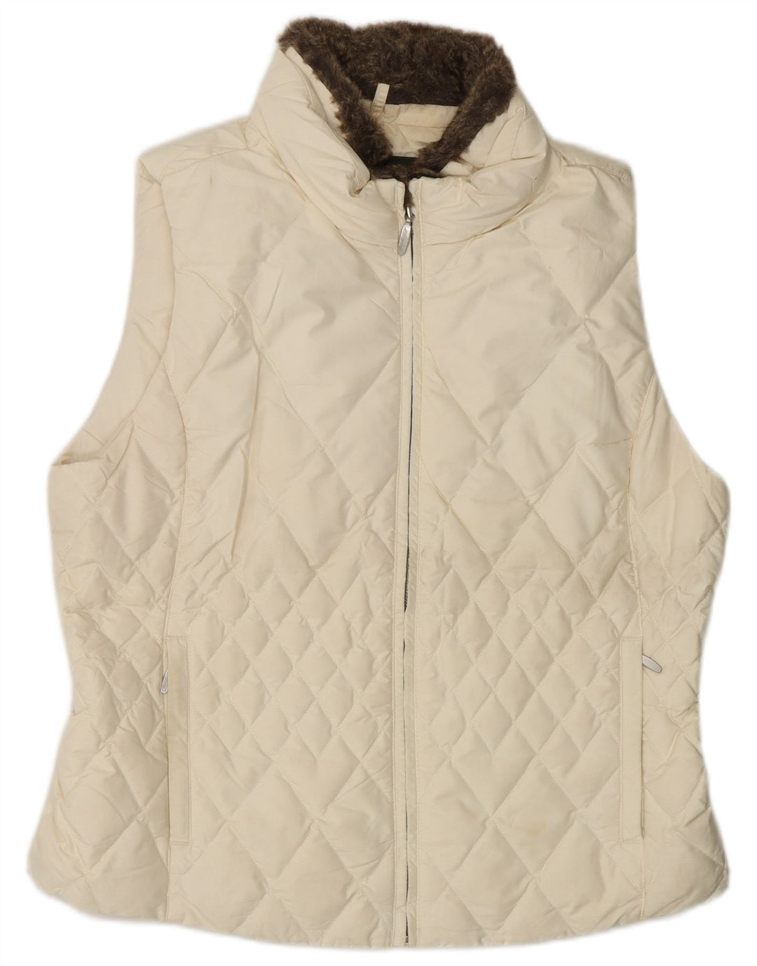 Gilet imbottito da donna Eddie Bauer UK 16 grande poliestere bianco sporco
