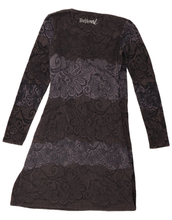 Desigual Abito a trapezio da donna a maniche lunghe di grandi dimensioni in viscosa floreale blu navy