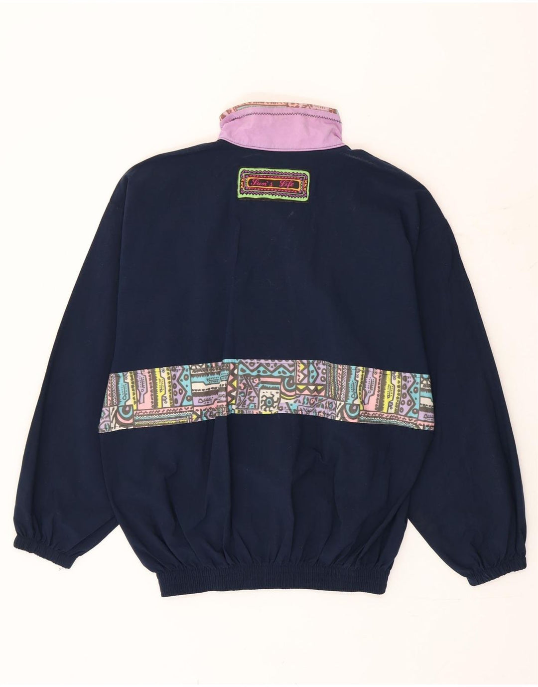 Tuta intera da donna vintage UK 10 piccola poliammide geometrica blu navy