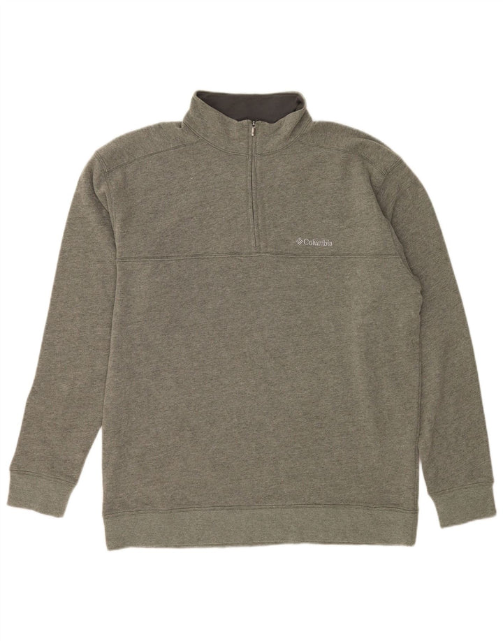 Felpa Columbia da uomo con zip e collo, grande, in cotone grigio