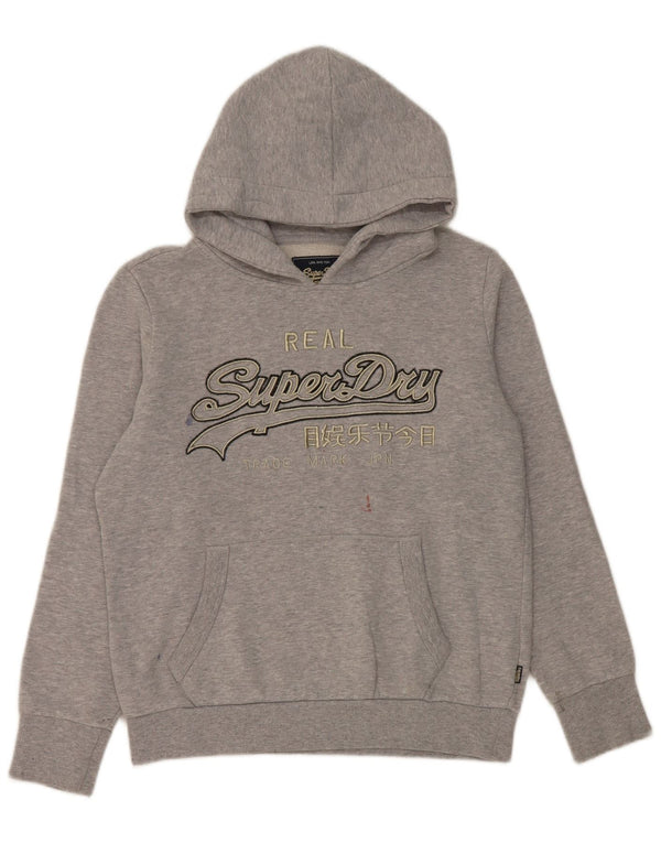 Felpa con cappuccio grafica da donna Superdry UK 12 Cotone grigio medio