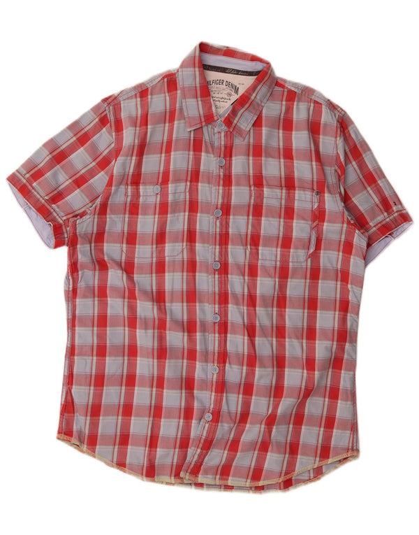 Camicia a maniche corte da uomo Tommy Hilfiger in cotone a quadri rossi grandi