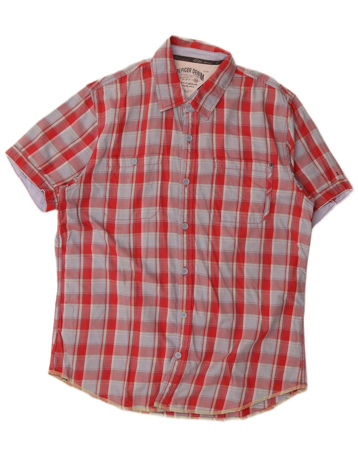 Camicia a maniche corte da uomo Tommy Hilfiger in cotone a quadri rossi grandi