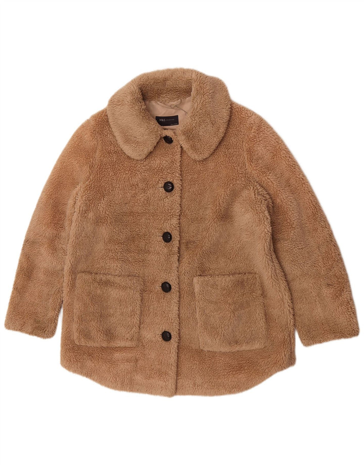 Giacca in pile Marks & Spencer da donna con orsetto UK 14 grande poliestere beige