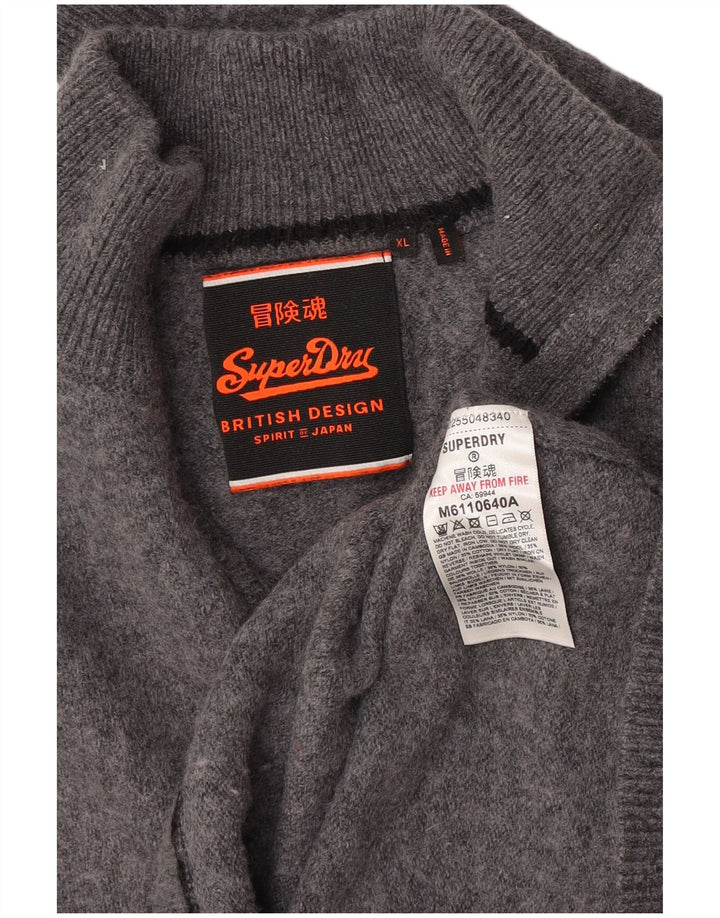Maglione maglione da donna con zip e collo Superdry UK 18 XL lana grigia