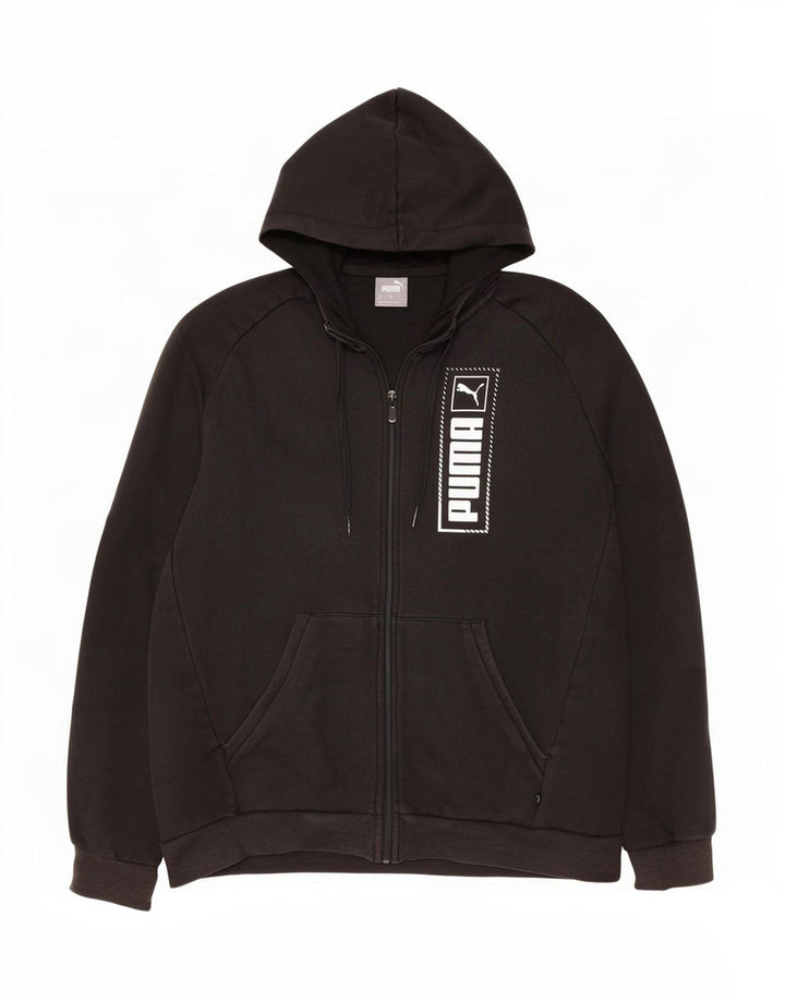 Felpa con cappuccio e zip grafica da uomo Puma in cotone nero medio