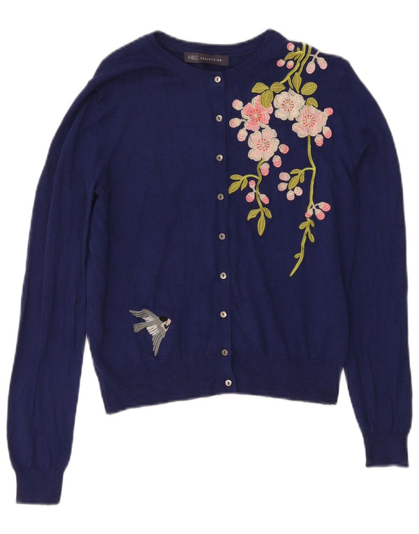 Maglione cardigan corto da donna Marks & Spencer UK 10 piccolo blu navy floreale