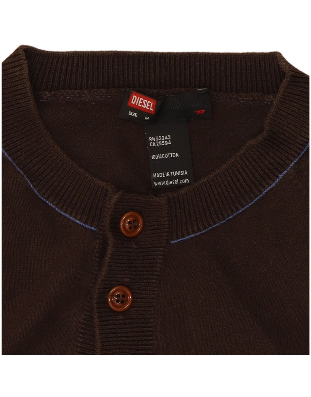 DIESEL Maglione da donna con collo a bottoni UK 14 Cotone marrone medio