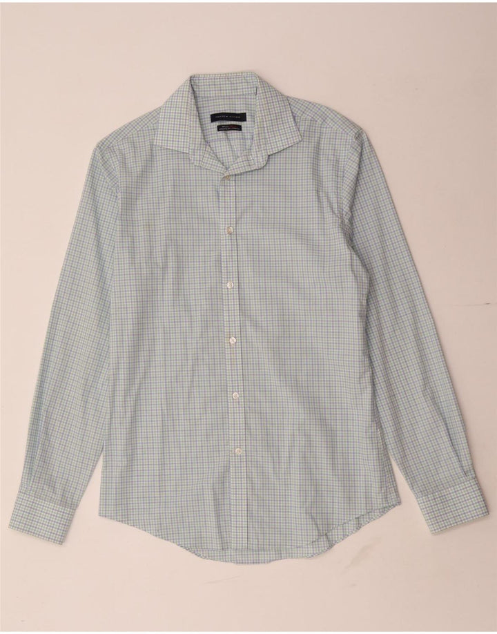 Camicia da uomo Tommy Hilfiger vestibilità atletica taglia 15 cotone a quadretti blu medio