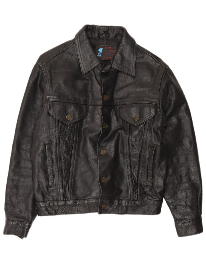 Giacca in pelle da donna vintage IT 42 media in pelle nera