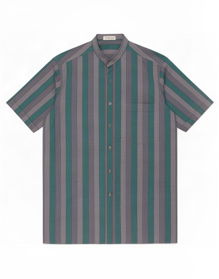 Camicia vintage da uomo a maniche corte a righe verde medio