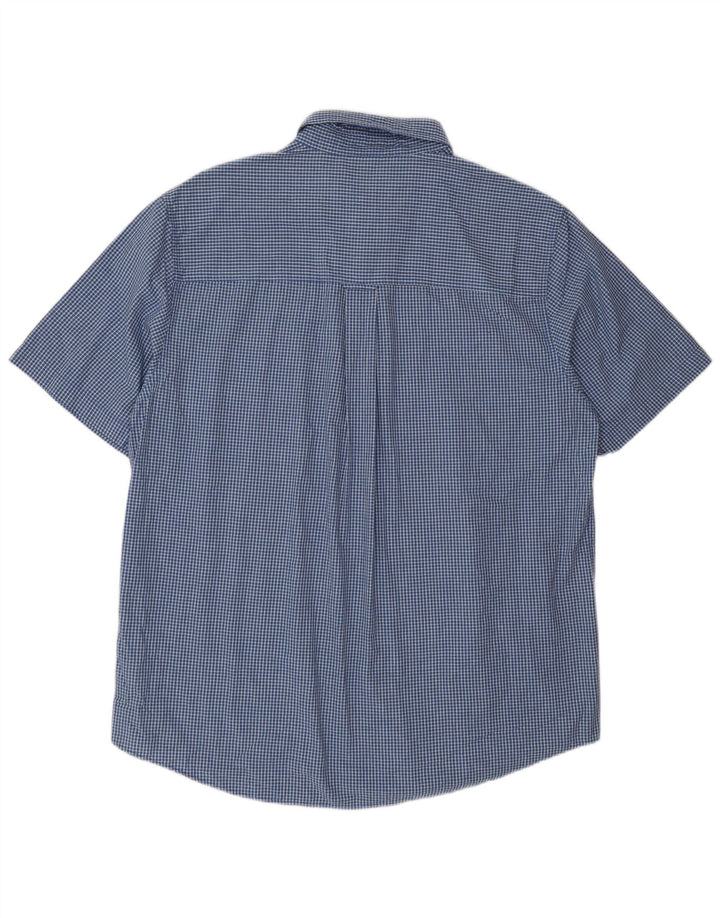 Chaps Camicia a maniche corte da uomo in cotone a quadri blu grandi