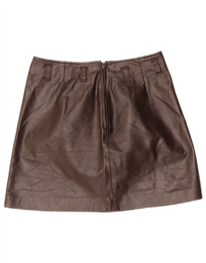 Mini gonna in pelle vintage da donna IT 40 piccola W26 in pelle marrone
