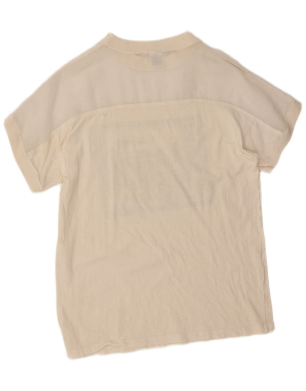 T-shirt grafica da donna vintage Top UK 14 cotone bianco medio