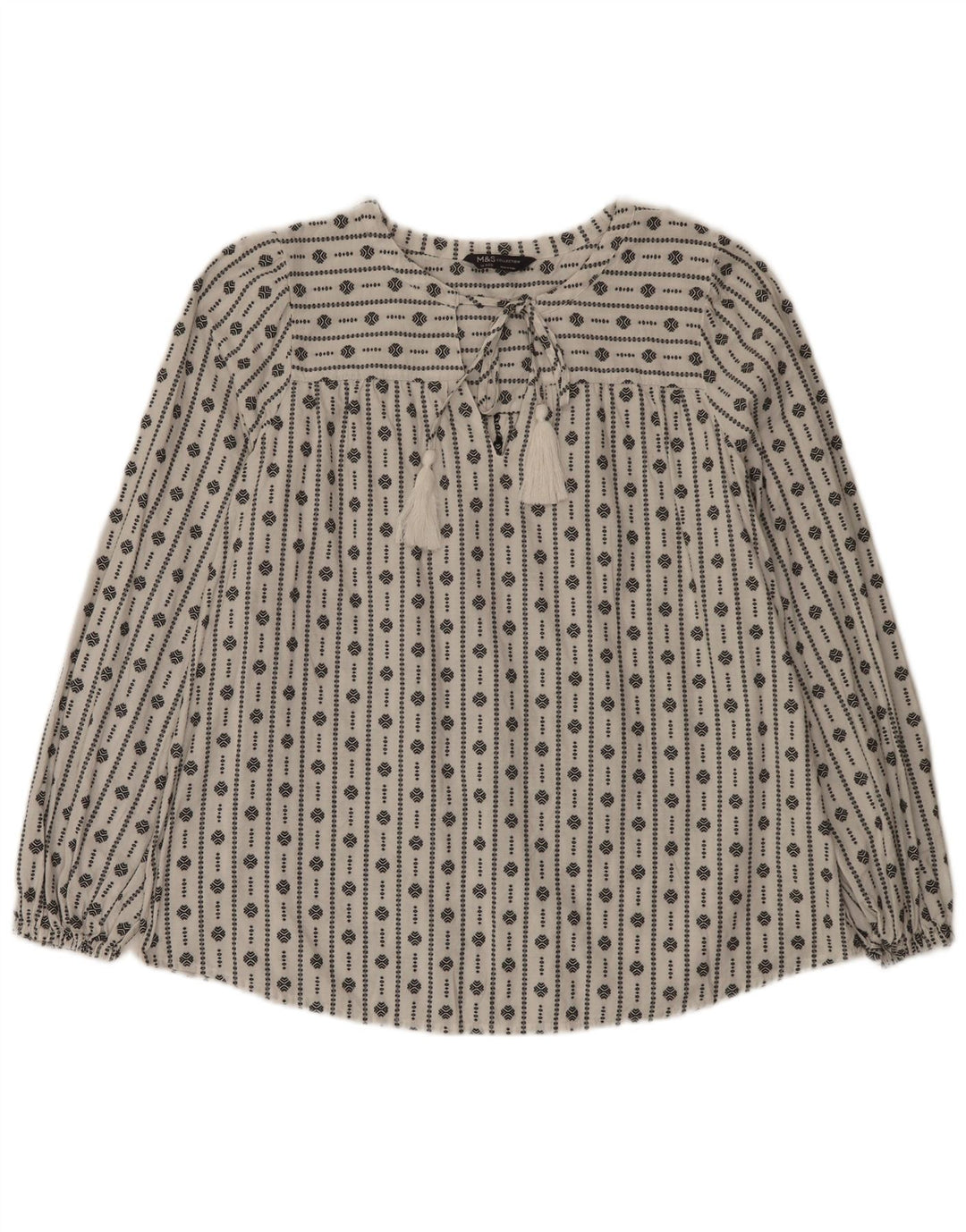 Top camicetta da donna Marks & Spencer UK 16 grande cotone geometrico bianco