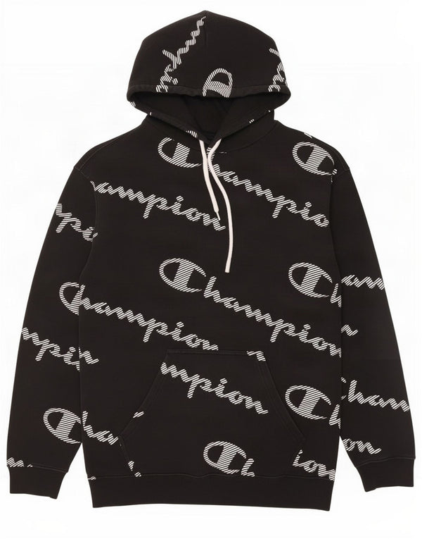 Maglione con cappuccio grafico da uomo Champion in cotone nero medio