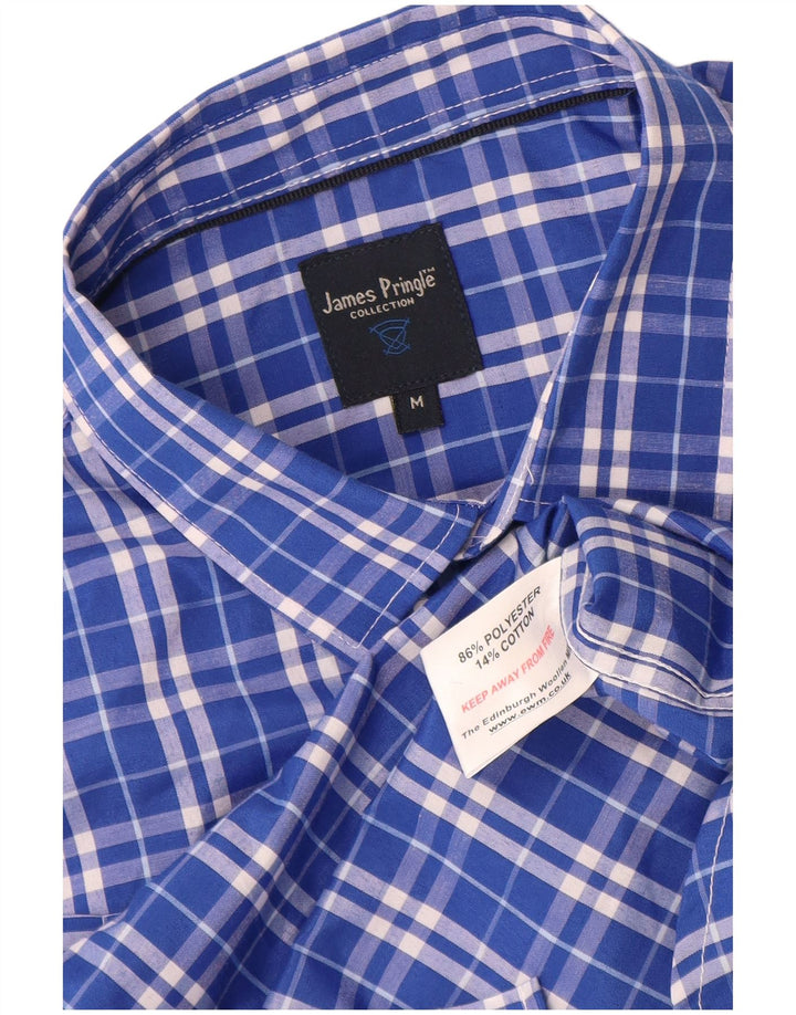 Camicia da uomo a maniche corte James Pringle Poliestere a quadri blu medio