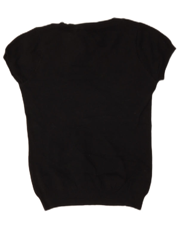 Maglione Zara da donna a maniche corte con scollo a barca UK 14 grande cotone nero