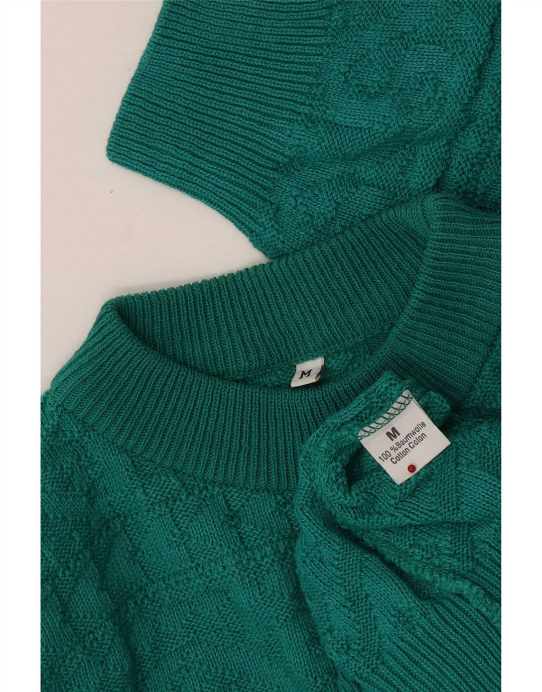Maglione maglione collo alto da donna vintage UK 14 Verde medio geometrico