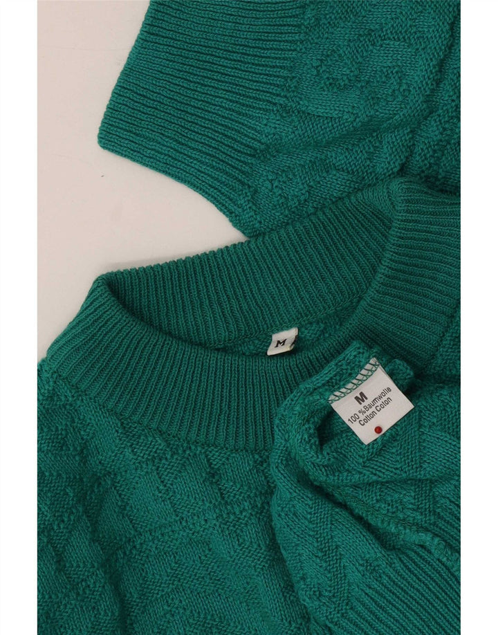 Maglione maglione collo alto da donna vintage UK 14 Verde medio geometrico