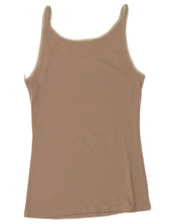 BENETTON Canottiera da donna UK 14 Grande cotone floreale beige