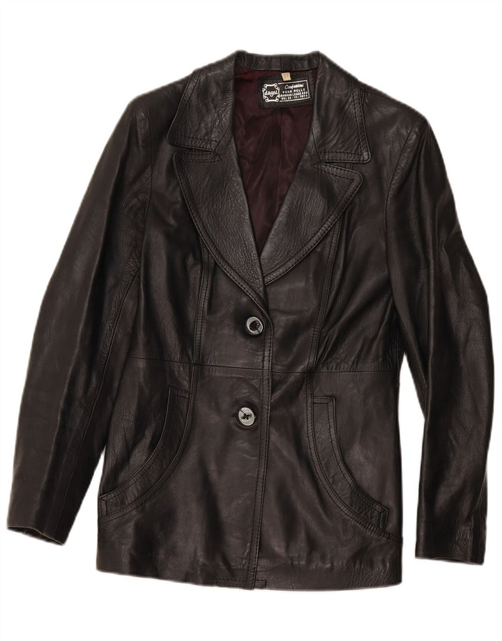 Giacca blazer in pelle vintage da donna a 2 bottoni IT 44 pelle nera media
