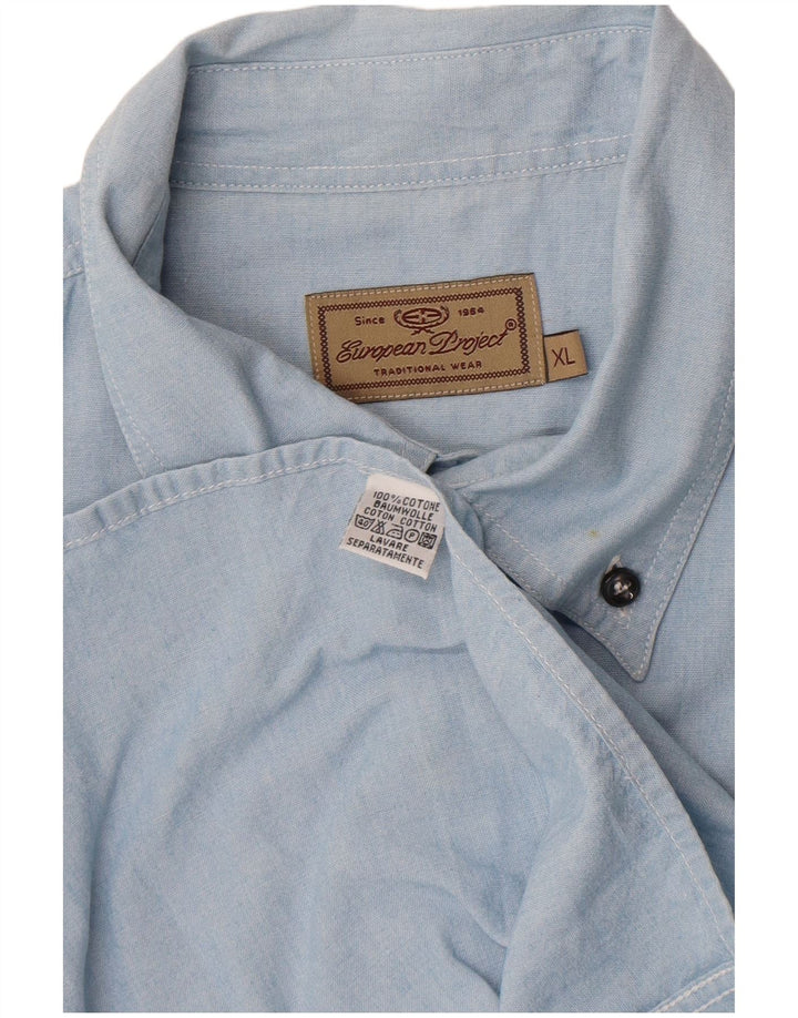 Camicia a maniche corte da uomo del Progetto Europeo XL in cotone blu