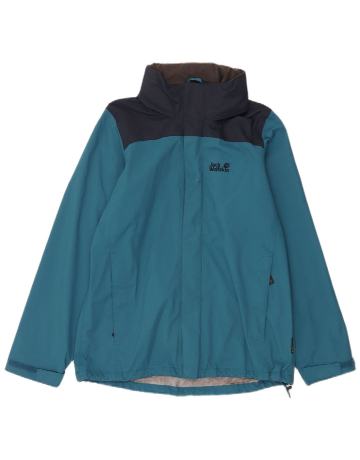 Giacca antipioggia con cappuccio da uomo Jack Wolfskin UK 34 Small Blue Colourblock