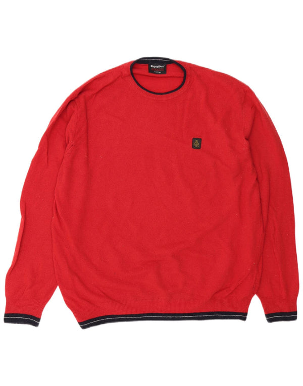Refrigiwear Maglione girocollo da uomo girocollo grande lana merino color block rosso