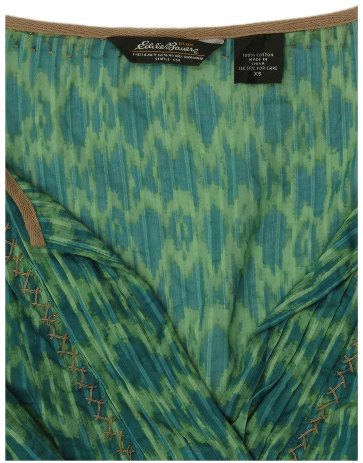 Eddie Bauer Top a tunica ampia da donna con maniche a 3/4 UK 6 XS Cotone Ikat verde