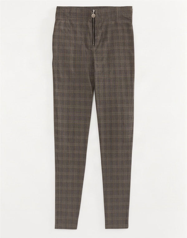 Pantaloni skinny casual da donna Zara piccoli W26 L26 viscosa a quadri grigi