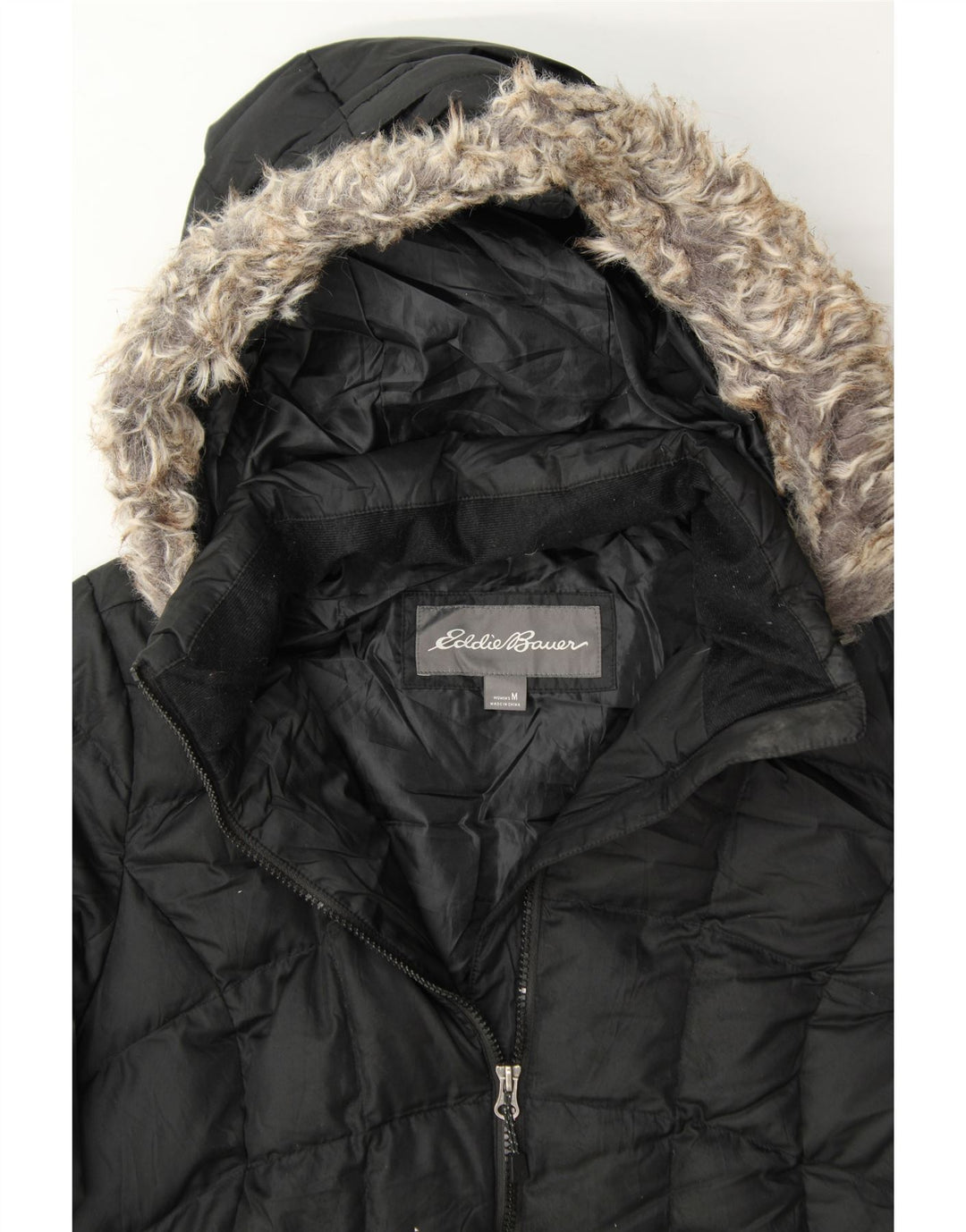 EDDIE BAUER Womens Hooded Padded Jacket UK 14 Medium Black Polyester Vintage Eddie Bauer and Second-Hand Eddie Bauer from Messina Hembry 