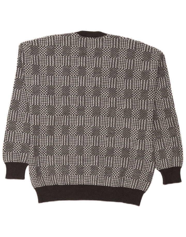 Maglione da uomo con scollo a V Bramante, grande motivo a quadri grigi