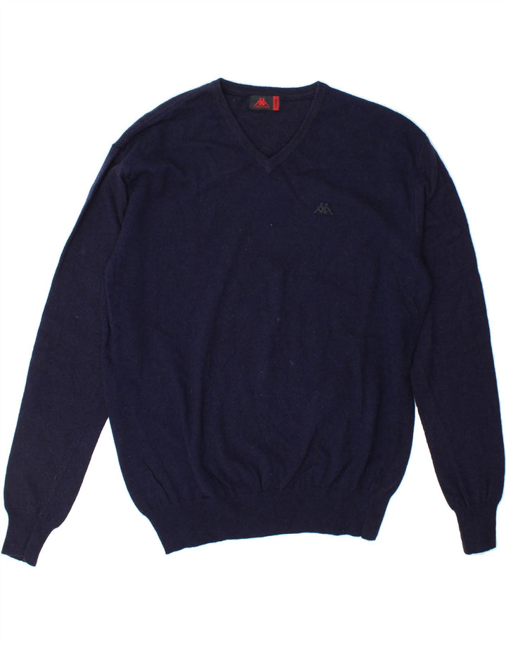 KAPPA Mens V-Neck Jumper Sweater XL Navy Blue Wool Vintage Kappa and Second-Hand Kappa from Messina Hembry 